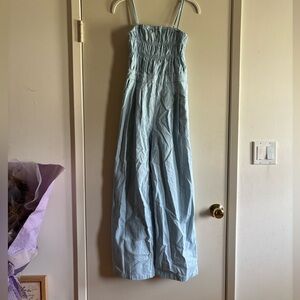 Korean denim ruched jumpsuit